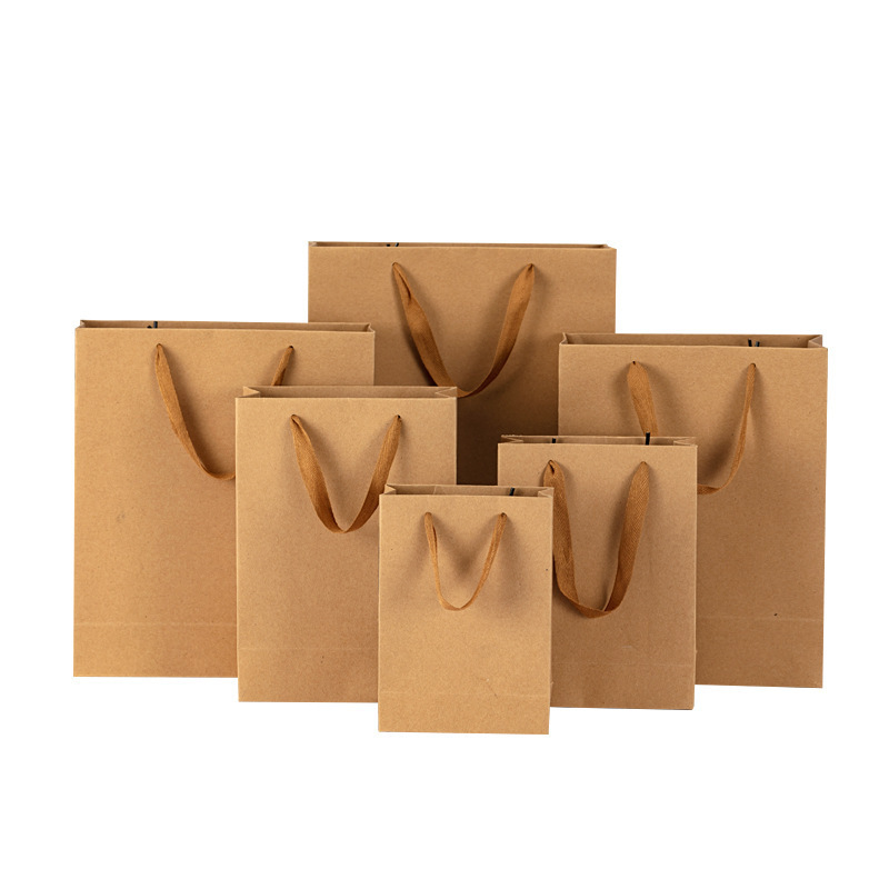 Custom Printed Your Own Logo Black White Brown Kraft Gift Craft Shopping Paper Bag With Handles