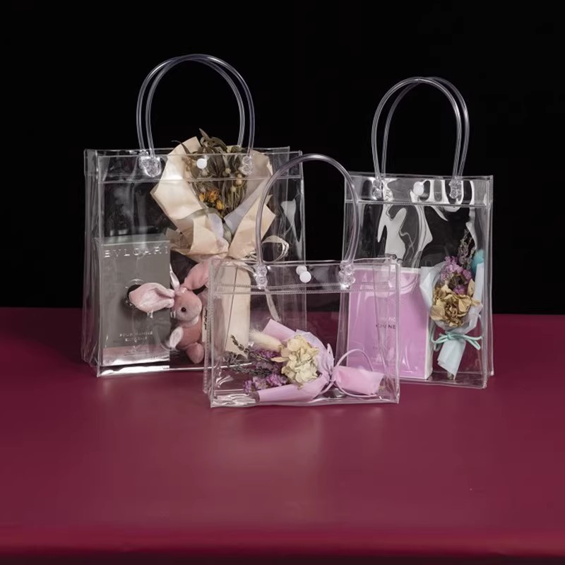 Clear PVC Gift Bags with Handles Small Transparent Gift Wrap Clear Tote Bag Reusable Shopping Bags with Handle