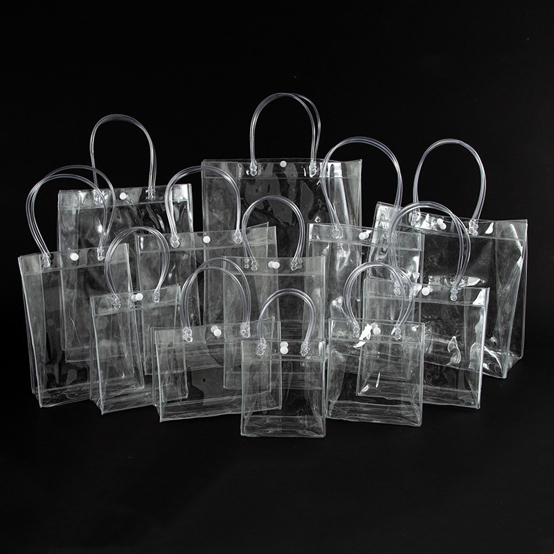 Clear PVC Gift Bags with Handles Small Transparent Gift Wrap Clear Tote Bag Reusable Shopping Bags with Handle