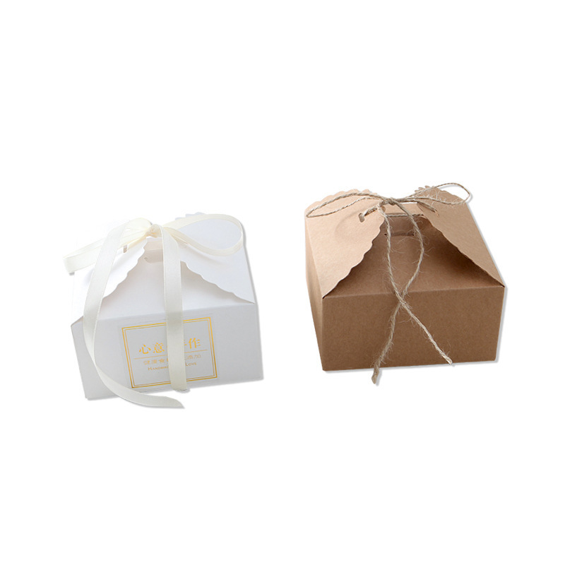 Ready to Ship Square Gift Packaging Boxes Kraft Cardboard Paper Box with Linen Rope