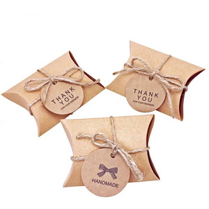 Cute Kraft Paper Pillow Candy Box Wedding Favors Gift Boxes With Jute String Tags for Home Party Birthday Packaging