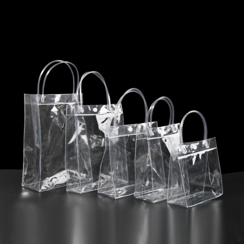 Clear PVC Gift Bags with Handles Small Transparent Gift Wrap Clear Tote Bag Reusable Shopping Bags with Handle