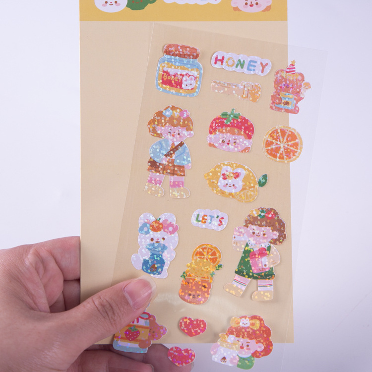 Custom Printing Lovely Journal Decoration Self Adhesive Vinyl Kiss Cut Sticker Sheet cute Laser sticker