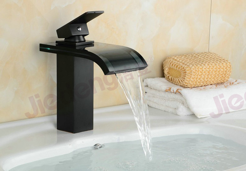 black color glass waterfall washbasin faucet (B3H-black)