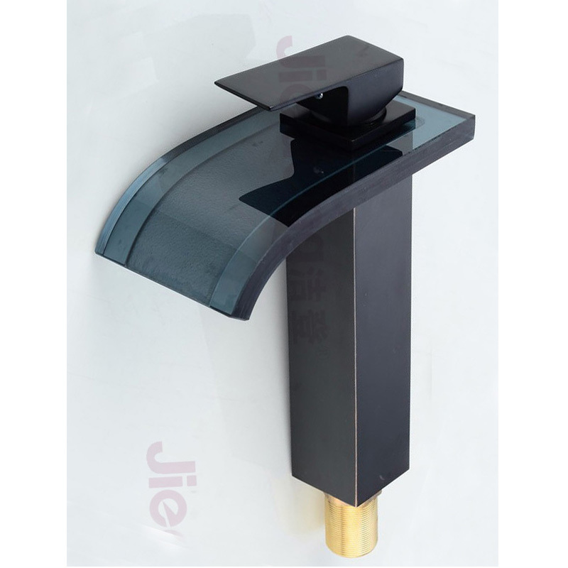 black color glass waterfall washbasin faucet (B3H-black)