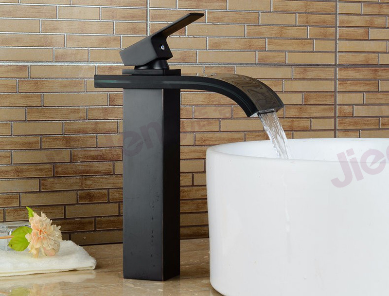 black color glass waterfall washbasin faucet (B3H-black)