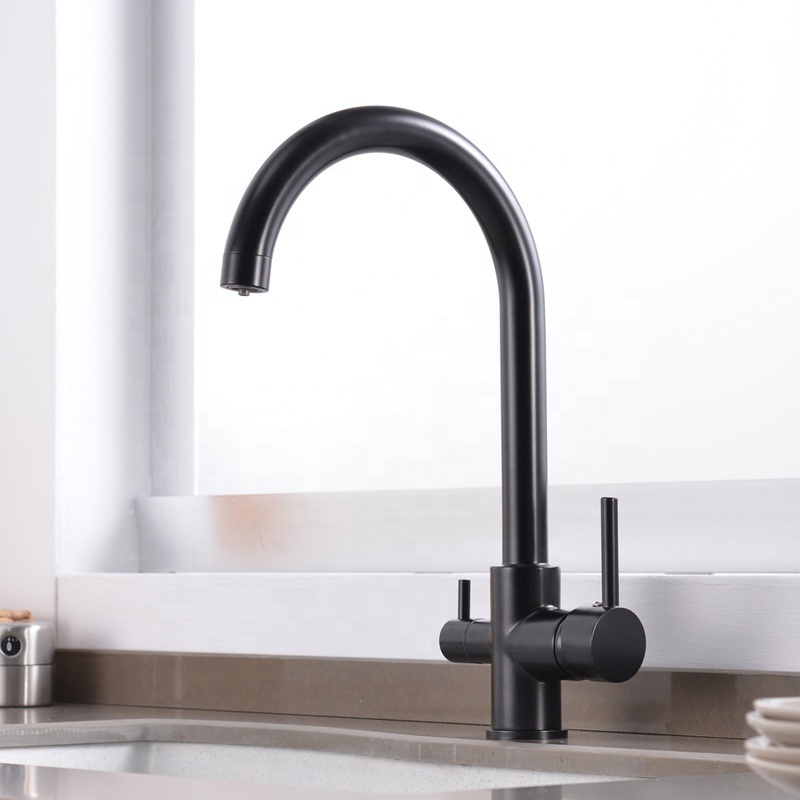 brass 3 way faucet drinking water tap RO faucet water filter faucets (DW05 black)