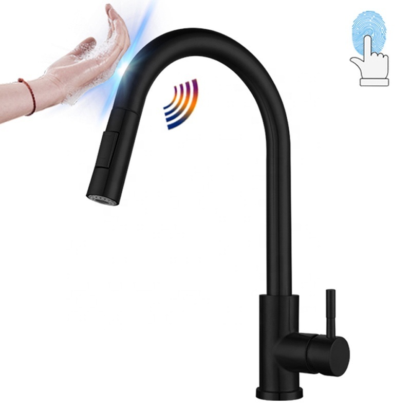 Pull Out Sensor Kitchen Faucets Hot And Cold Sink Faucet Kitchen Mixer Touch Control Sink Taps (SS60 black)