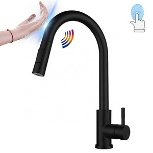 Pull Out Sensor Kitchen Faucets Hot And Cold Sink Faucet Kitchen Mixer Touch Control Sink Taps (SS60 black)