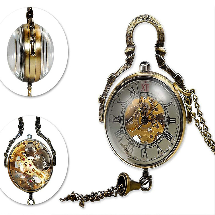 Mechanical Pocket Watch With Clear Back Cover andCrystal Ball