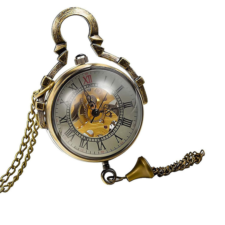 Mechanical Pocket Watch With Clear Back Cover andCrystal Ball