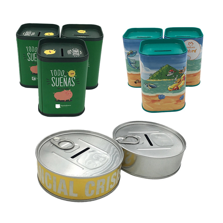 Multiple Styles Optional Custom Printed Tin Cans Round Save Money Metal Coin Bank