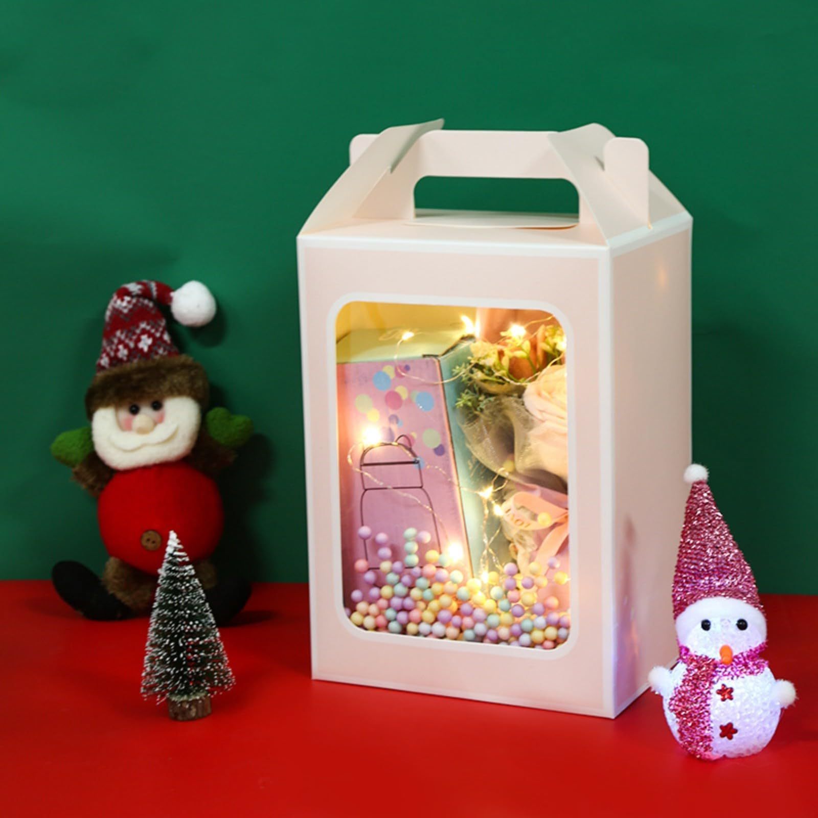 Custom Printed Multicolored Clear Window Gift Gable Paper Box With Handle