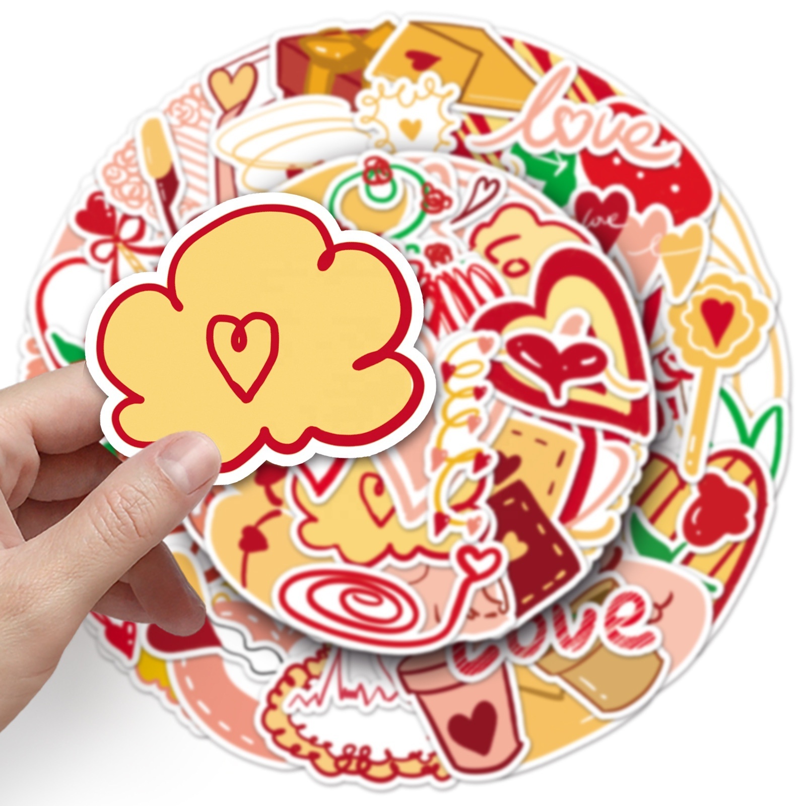 Original love graffiti heart-shaped Valentine's Day romantic material waterproof decorative milk tea cup ledger sticker