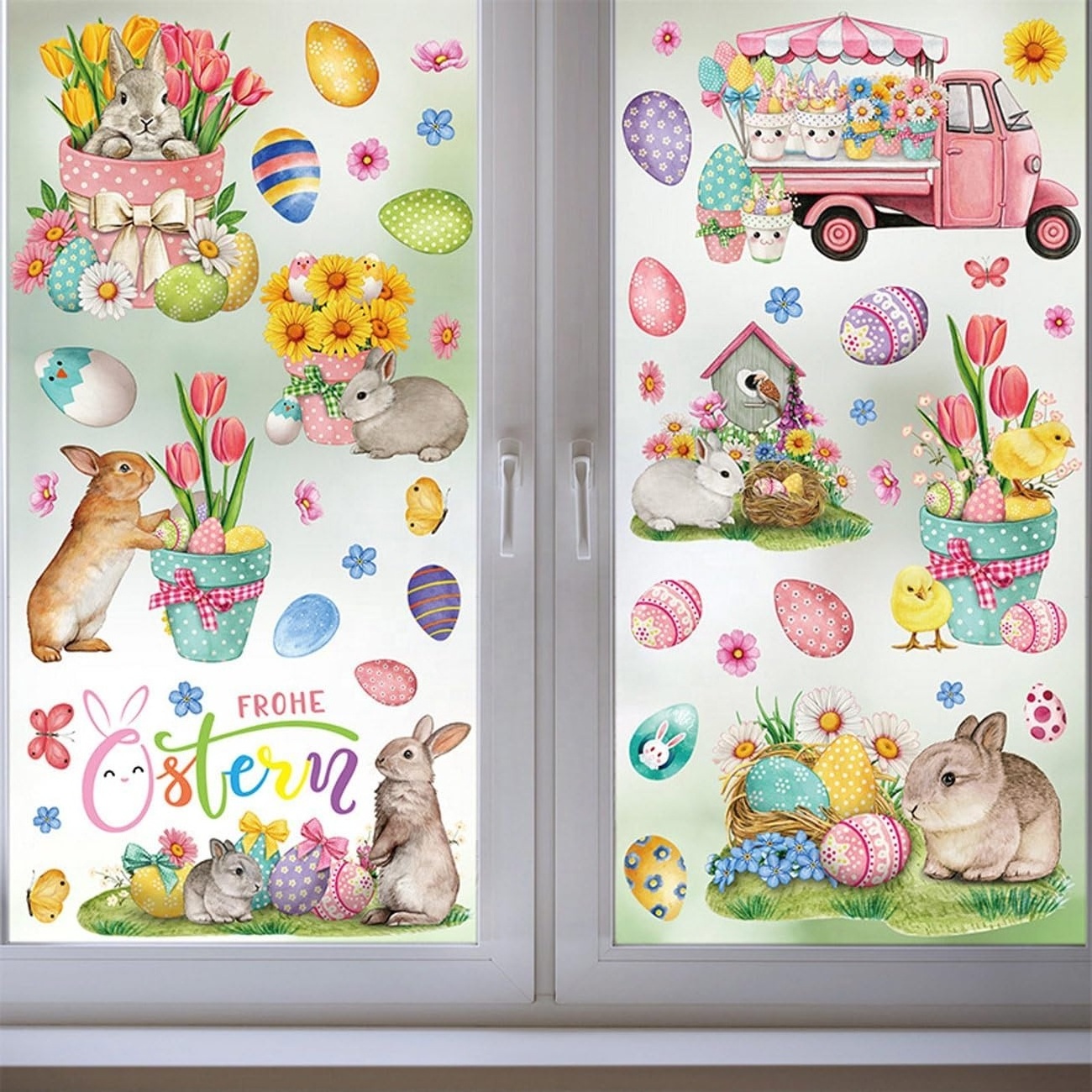 Easter Window Adsorption Film,9 reusable Easter Spring Window decals for children, Cute double-sided Easter Bunny Holiday Window