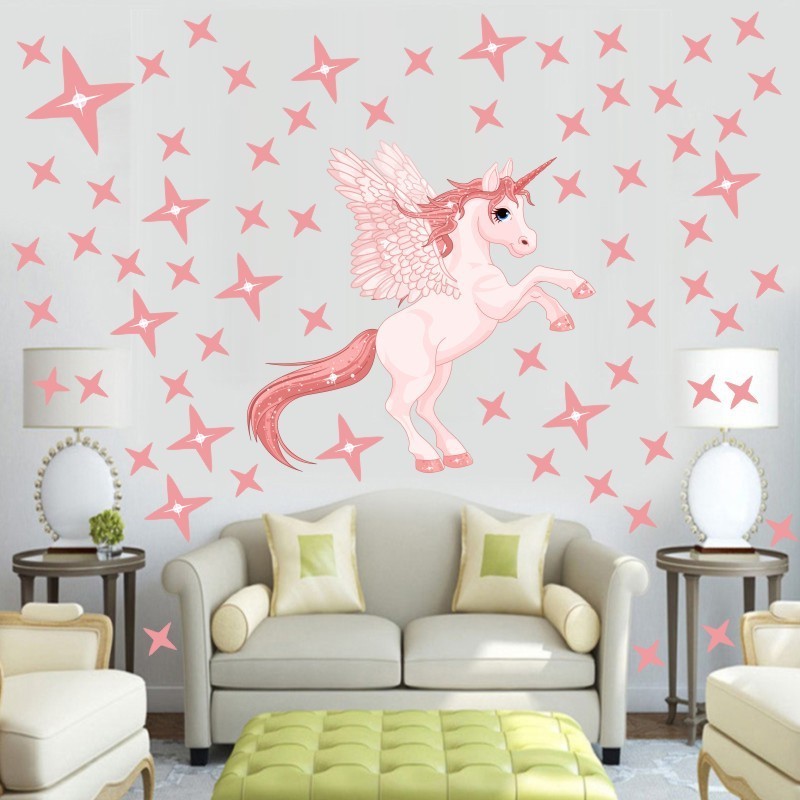 New Pink Star Unicorn Wall stickers for children's Room, bedroom and kindergarten self-adhesive wallpaper