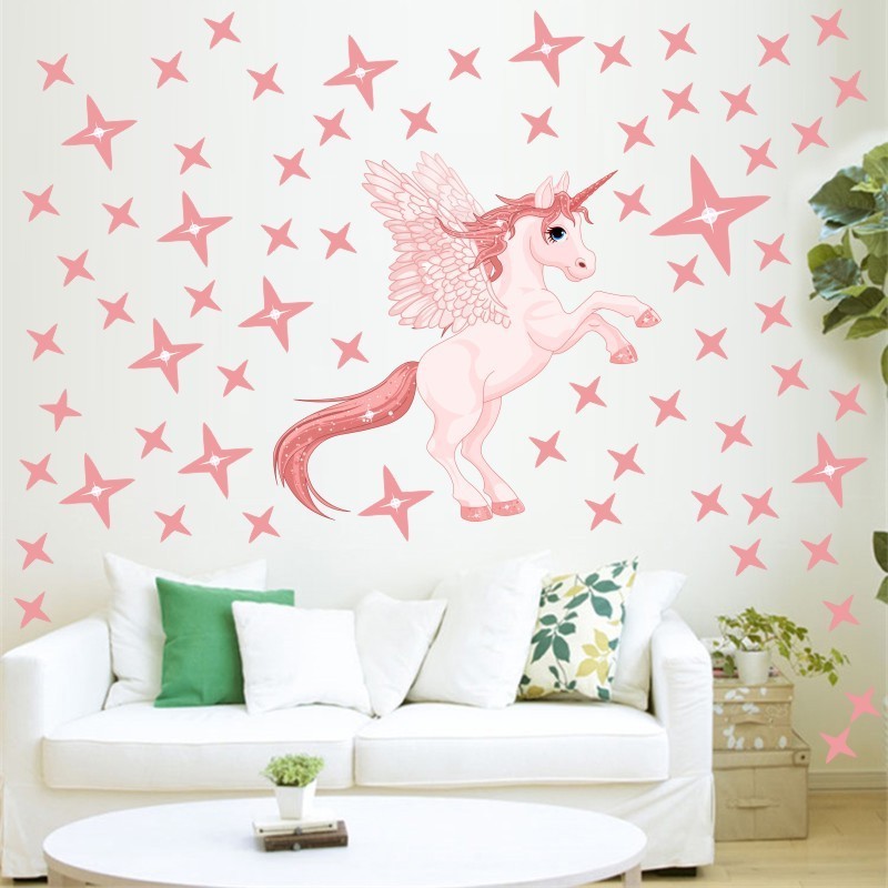 New Pink Star Unicorn Wall stickers for children's Room, bedroom and kindergarten self-adhesive wallpaper