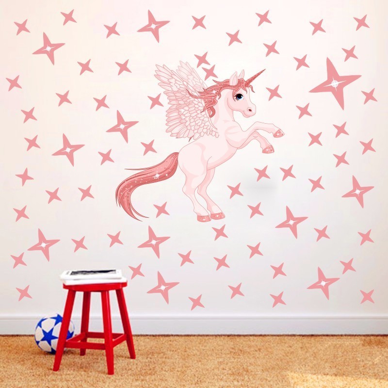 New Pink Star Unicorn Wall stickers for children's Room, bedroom and kindergarten self-adhesive wallpaper