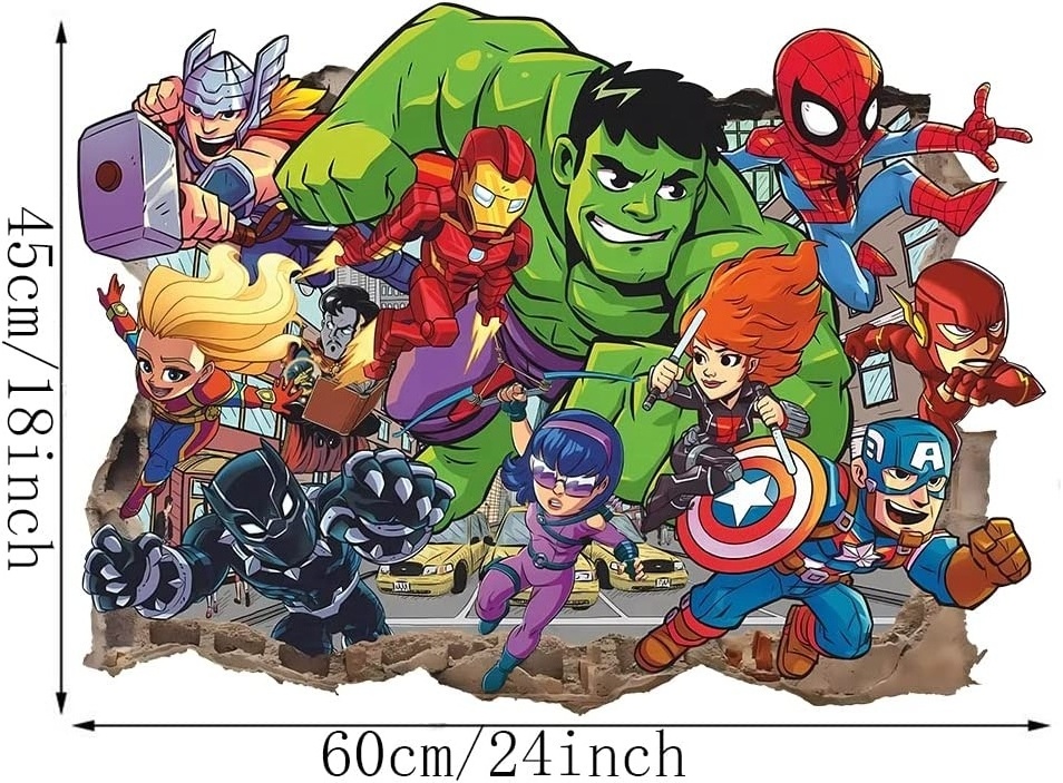 Superhero wall stickers Detachable PVC material 3D cartoon wall stickers suitable for children's room bedroom wall decoration