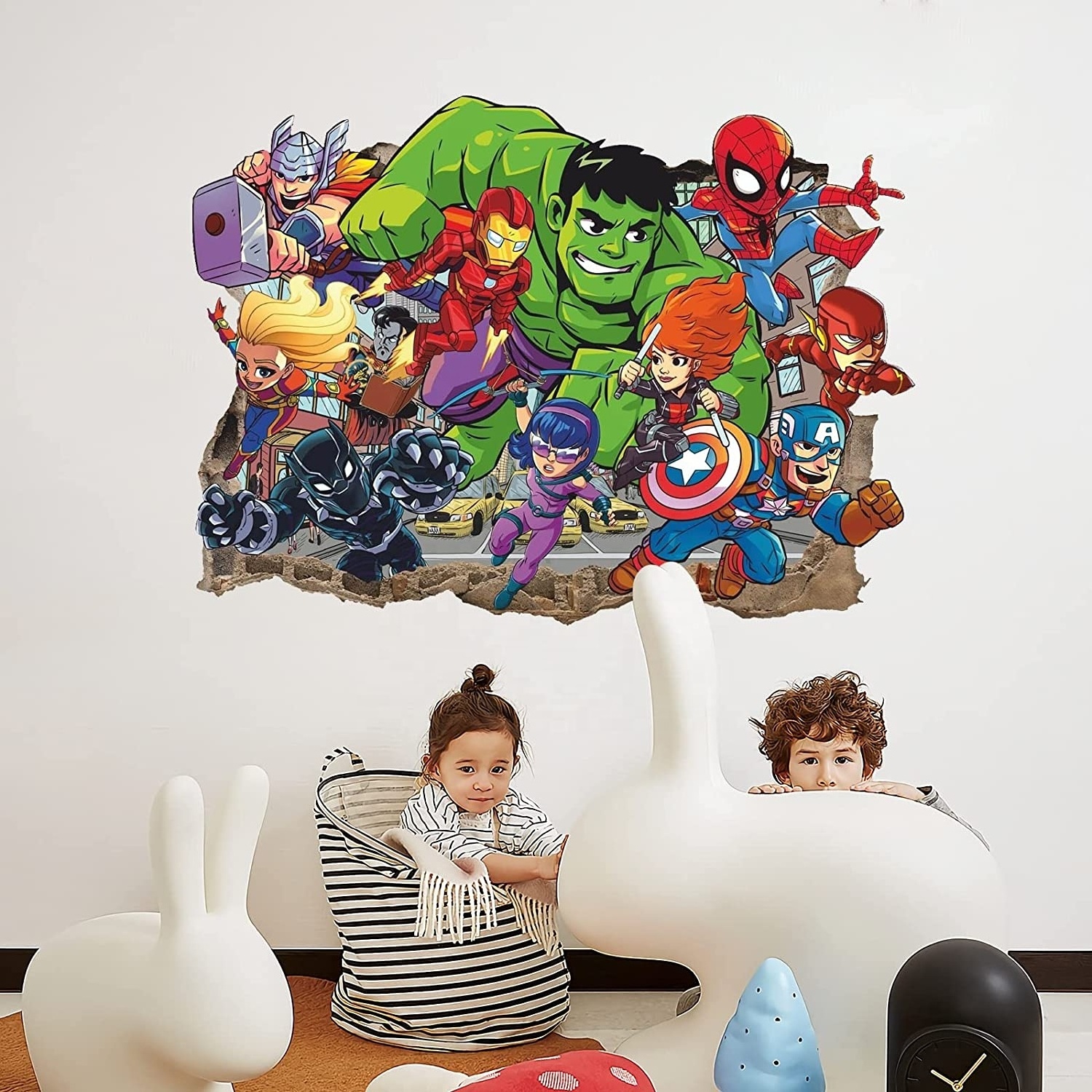 Superhero wall stickers Detachable PVC material 3D cartoon wall stickers suitable for children's room bedroom wall decoration