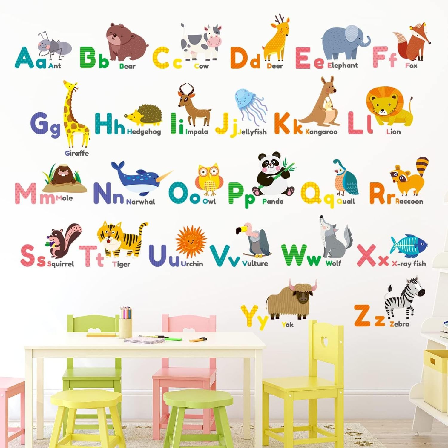 Color animal letters ABC children's wall stickers Wall stickers Self-adhesive wall stickers suitable for children's nursery bedr