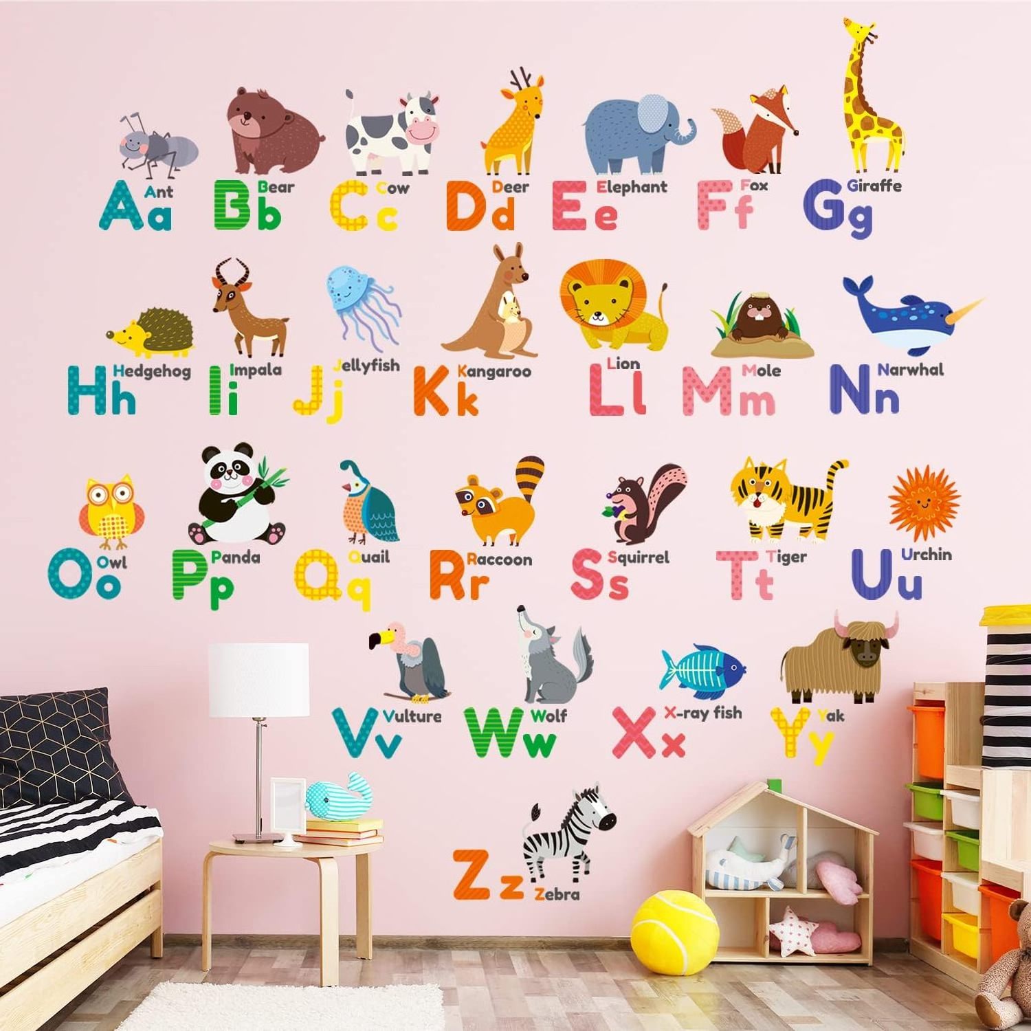 Color animal letters ABC children's wall stickers Wall stickers Self-adhesive wall stickers suitable for children's nursery bedr