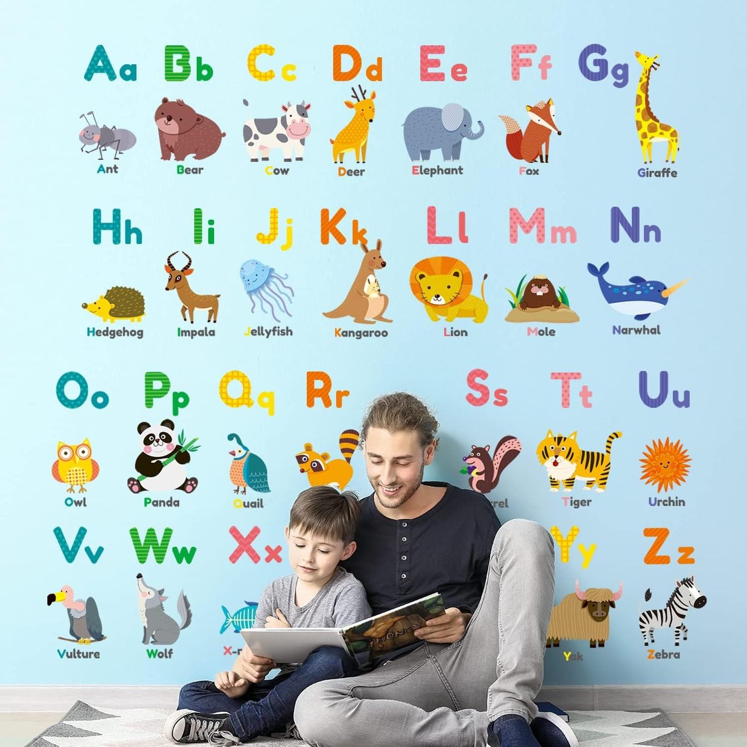 Color animal letters ABC children's wall stickers Wall stickers Self-adhesive wall stickers suitable for children's nursery bedr