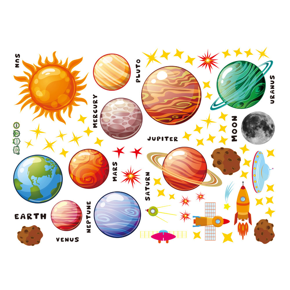 Nine Planets wall stickers Creative children's room background wall decoration PVC waterproof graffiti decals