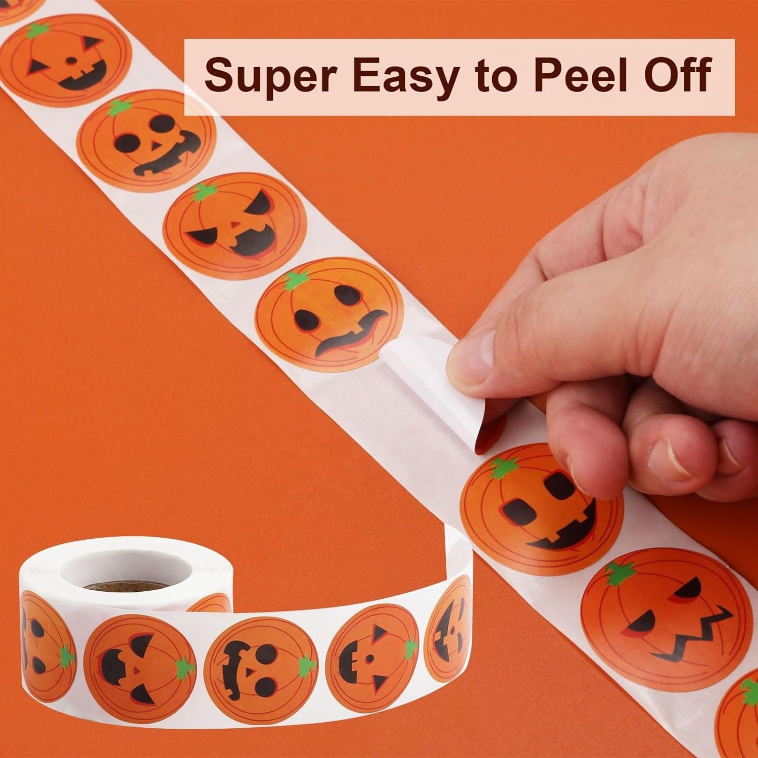 Halloween Stickers for kids, Round Self Adhesive Sticker Roll Labels with Pumpkin, Bat, and Spider