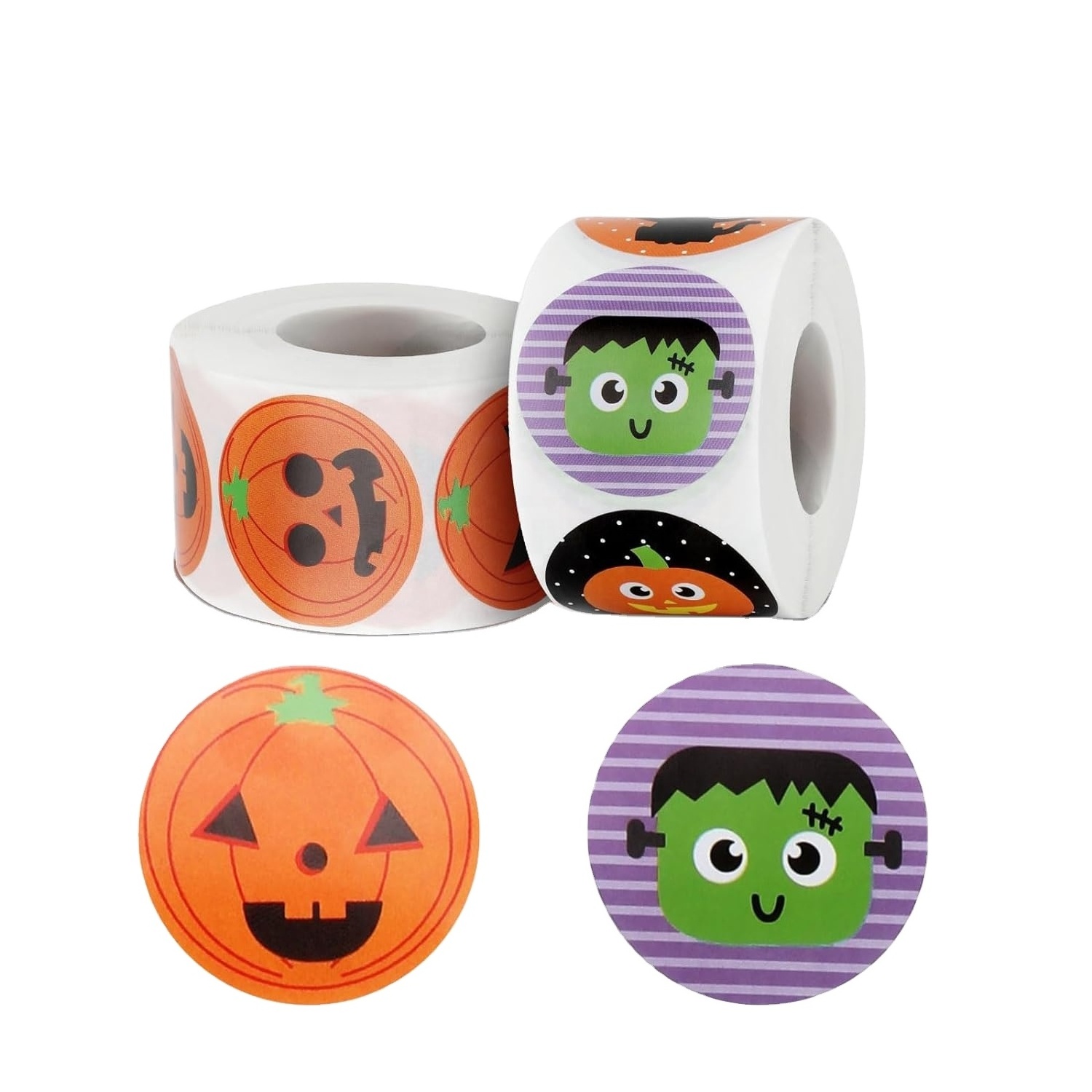 Halloween Stickers for kids, Round Self Adhesive Sticker Roll Labels with Pumpkin, Bat, and Spider