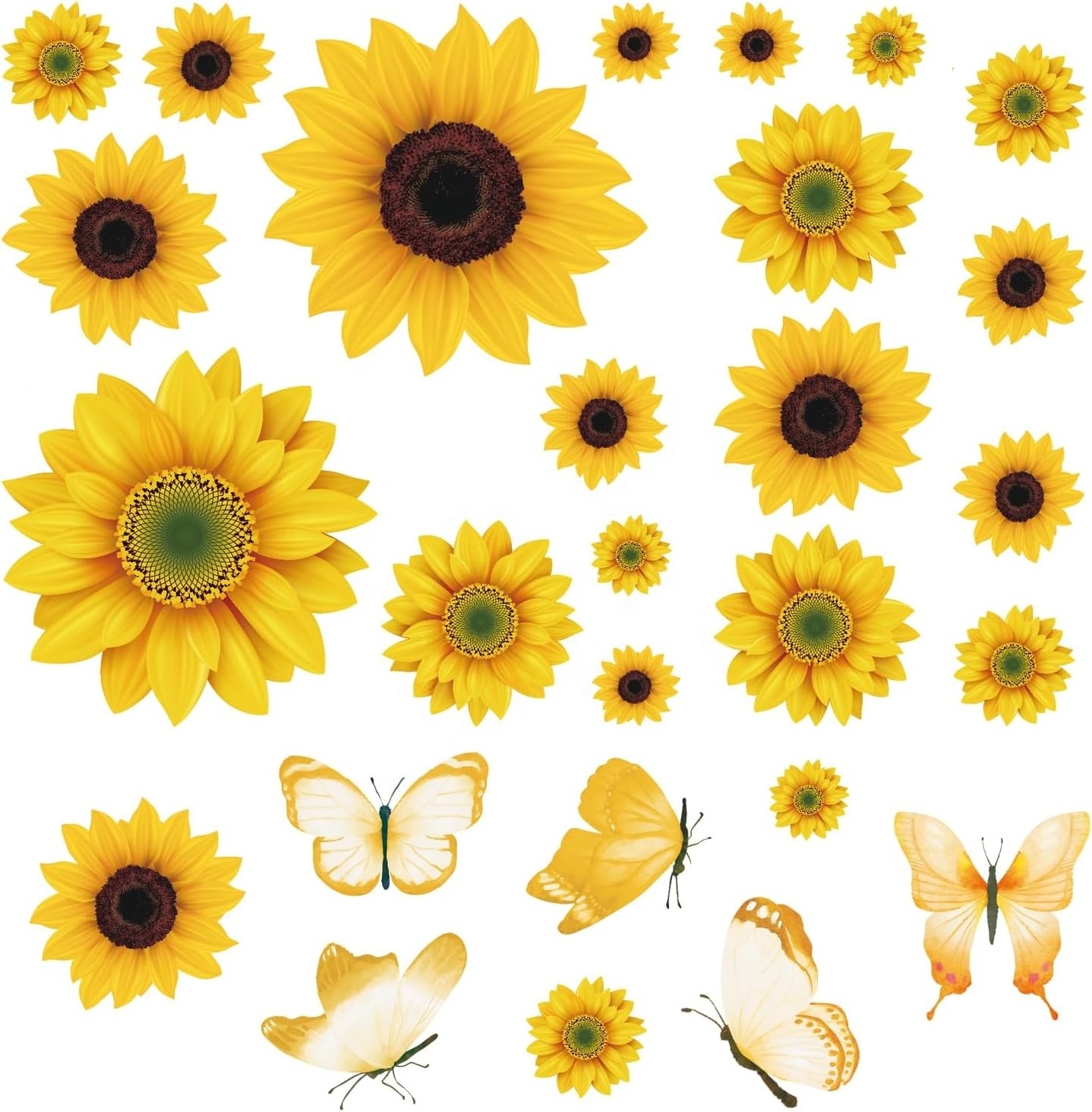 Sunflower Peel and Stick Wall Decals Self-Adhesive Vinyl Sunflower and Butterfly Wall Stickers