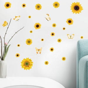 Sunflower Peel and Stick Wall Decals Self-Adhesive Vinyl Sunflower and Butterfly Wall Stickers