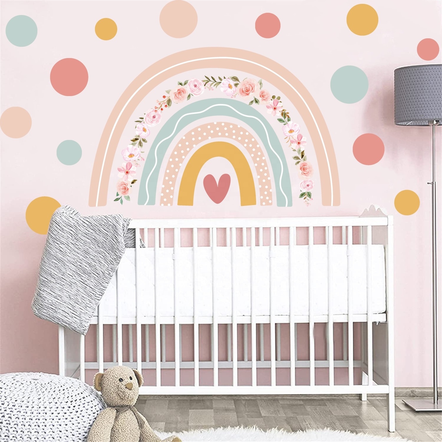 Bedroom decorative wall stickers rainbow polka dot kindergarten stickers pvc self-adhesive