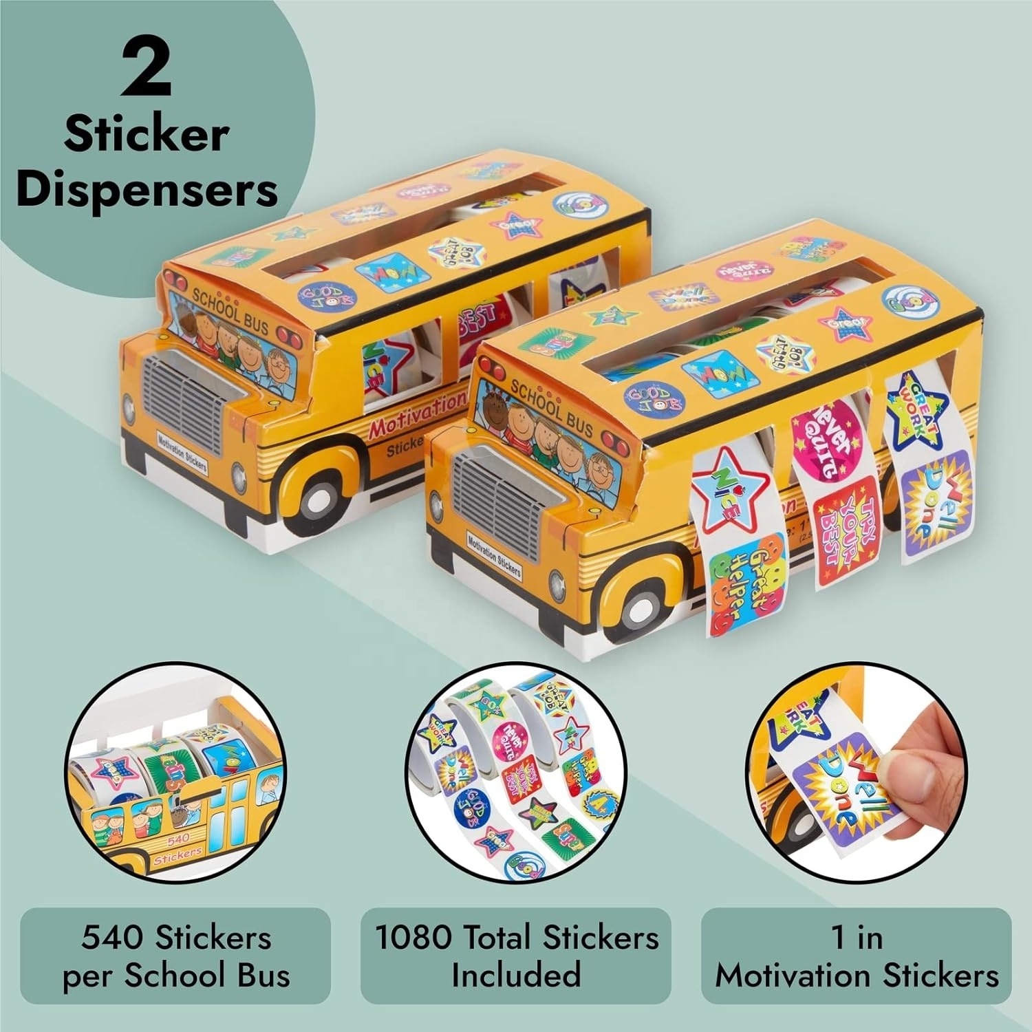 Teachers reward motivational stickers, student bulk rolls, classroom essentials, daycare supplies, bring 2 school bus dispensers