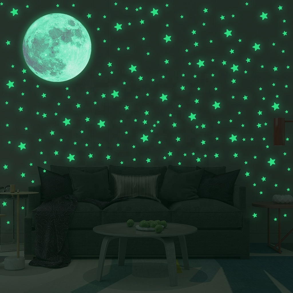 customize acceptable stars and moon glowing wall stickers in the dark for decorating