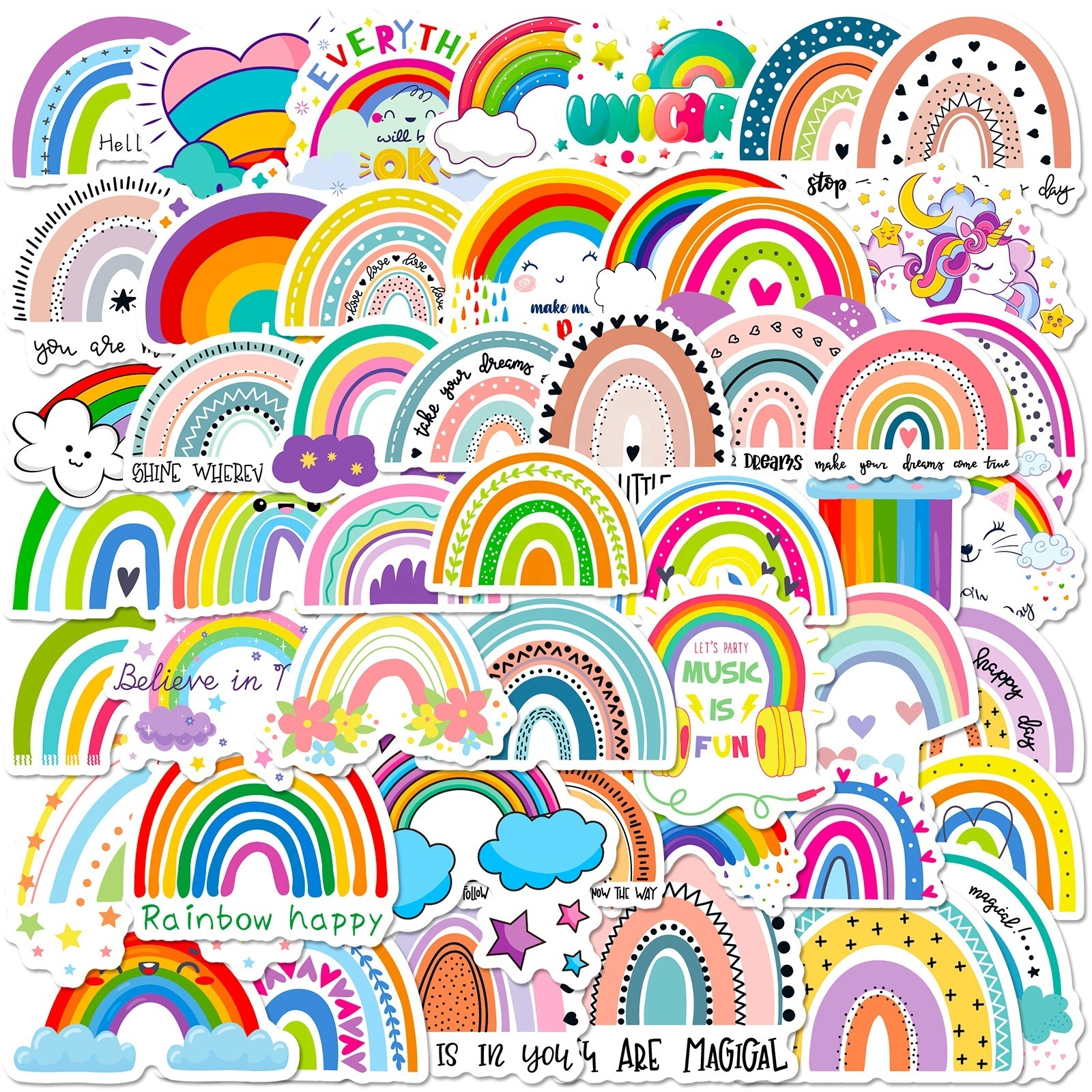 50 pcs Rainbow Bohemian Sticker for party cartoon graffiti decals for kids custom pvc sticker