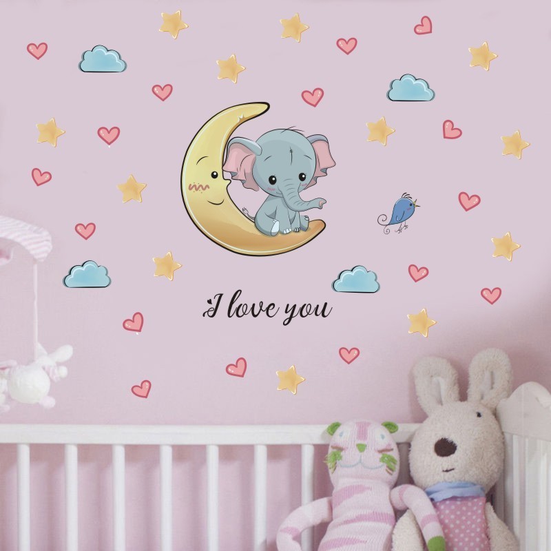 New children's Wall stickers self-adhesive elephant Star graffiti stickers bedroom decoration cross border home wall stickers