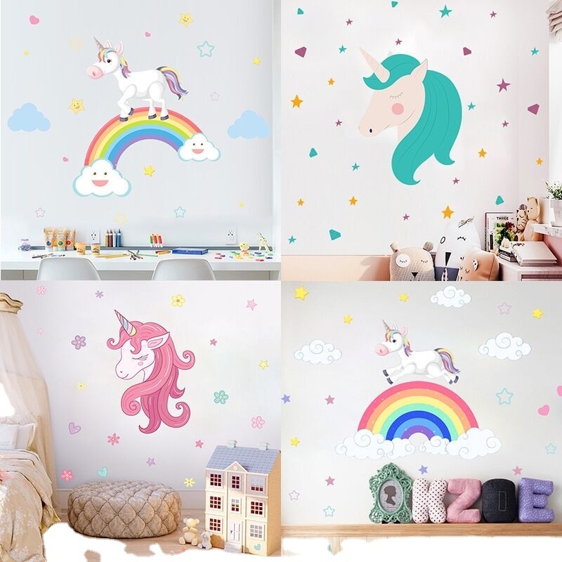 Unicorn Cartoon Wall Stickers Removable Girls Kids Nursery Room Decor For Home Decorations