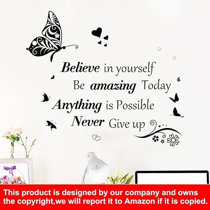 Inspirational Wall Stickers Quotes Letter Wall Art Stickers Motivational Removable Wall Butterfly decals Peel stickers