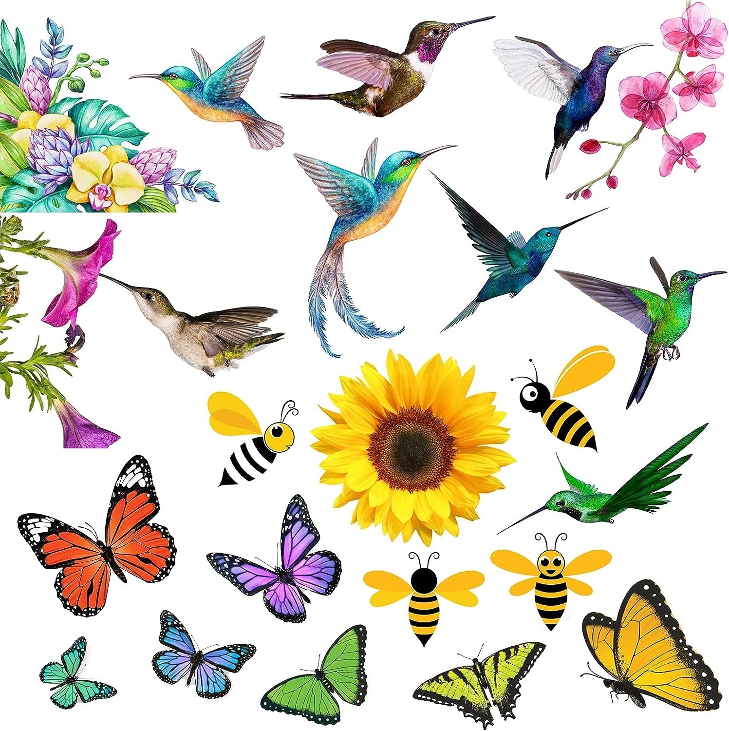 Spring Window Clings Flowers Butterfly Windows Stickers Decals Anti Collision Glass Windows Decoration for Spring Party Supplies