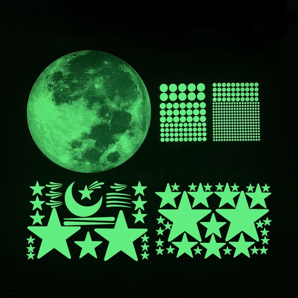 Hot sale glow-in-the-dark moon moon meteor polka dot creative fluorescent self-adhesive wall stickers children's room deco