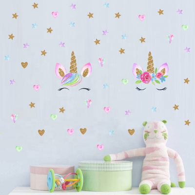 Personalized watercolor star wall stickers kids room decoration ,home decor unicorn self-adhesive pvc stickers