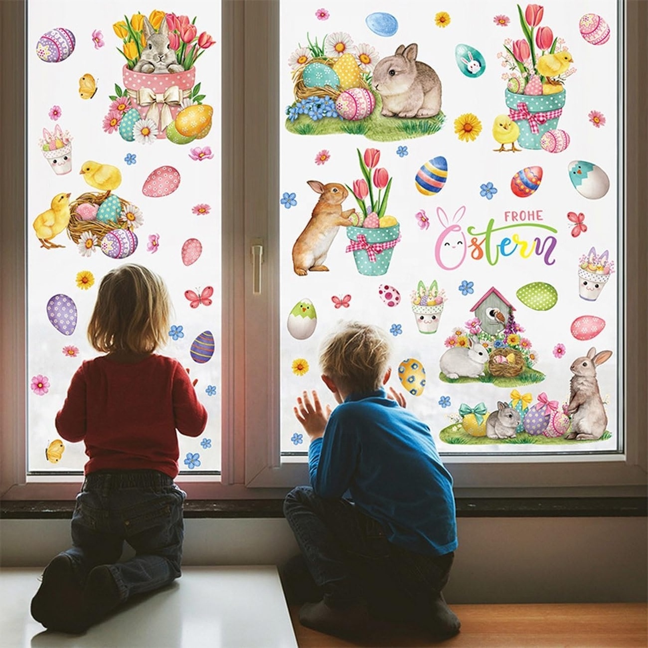 Easter Window Adsorption Film,9 reusable Easter Spring Window decals for children, Cute double-sided Easter Bunny Holiday Window