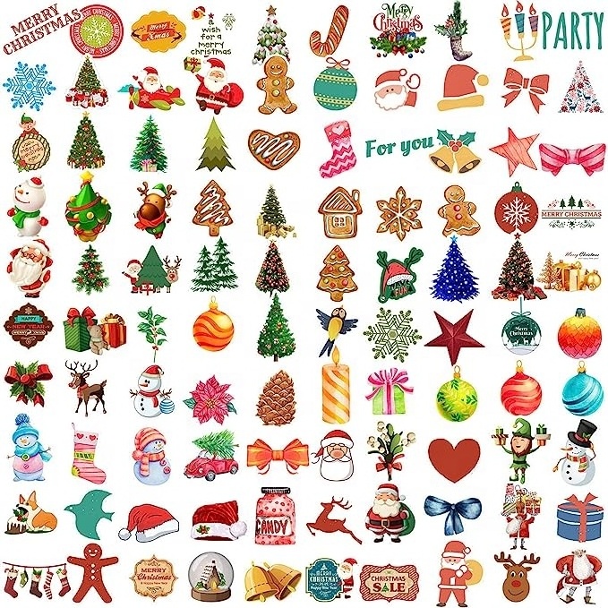 Christmas theme100 vinyl waterproof holiday party stickers for computers, luggage, stationery, greeting cards, gift labels,