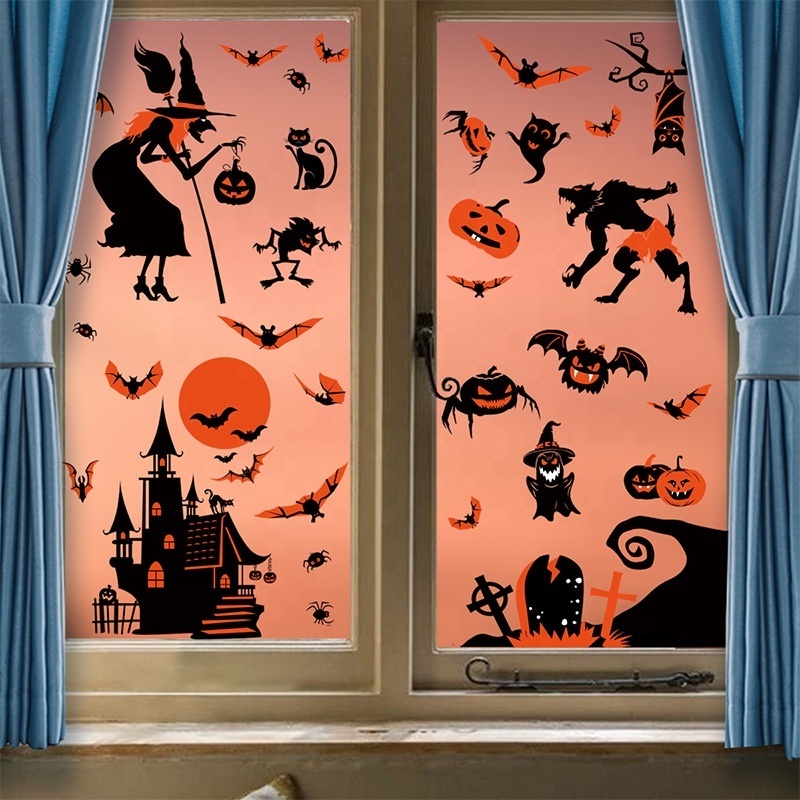 Ghost Halloween decoration window with black Castle Zombie pumpkin Static window wall window sticker