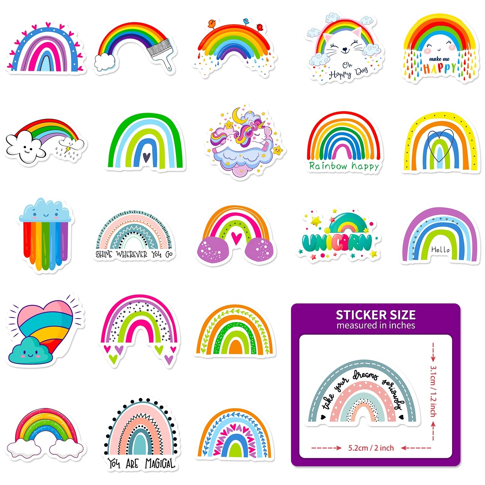 50 pcs Rainbow Bohemian Sticker for party cartoon graffiti decals for kids custom pvc sticker