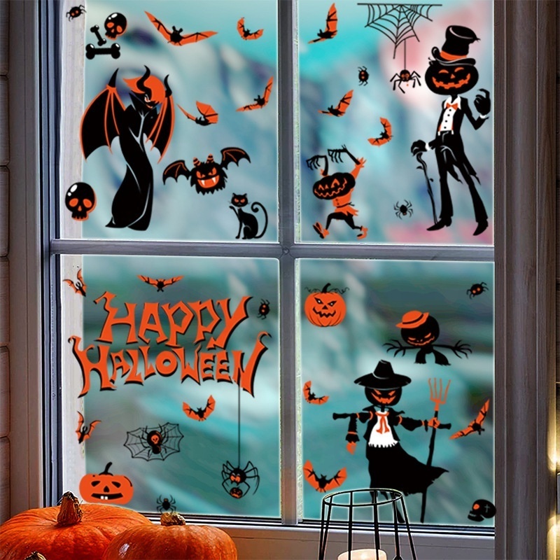 Ghost Halloween decoration window with black Castle Zombie pumpkin Static window wall window sticker