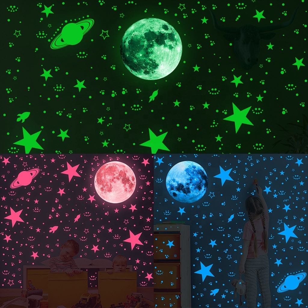 customize acceptable stars and moon glowing wall stickers in the dark for decorating