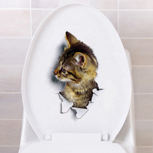 custom 3d cat broken wall decoration toilet bowl cover toilet sticker wall sticker