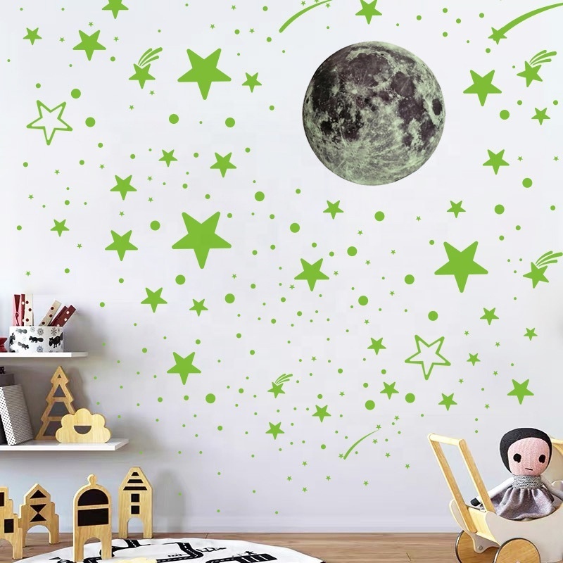 Hot sale glow-in-the-dark moon moon meteor polka dot creative fluorescent self-adhesive wall stickers children's room deco